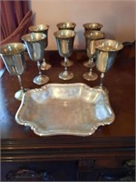 SILVER PLATE GOBLETS TRAY