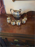 SILVER PLATE PITCHER AND CUPS