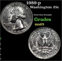 1989-p Washington Quarter 25c Grades GEM Unc