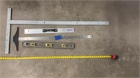 Drywall square, aluminum ruler & 2’ level.