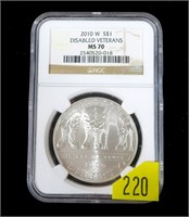 2010-W Disabled Veterans silver dollar, NGC slab