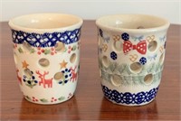 Two Boleslawiec Polish Pottery Candle Holders