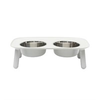 Messy Mutts Light Gray Elevated Double Feeder