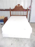 Full size wood headboard with mattress and box