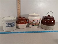 4 cookie jars, one is red wing