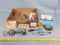 Vintage Utensils, Spice Jars, Red Owl Salt Bag, &