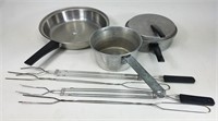 Vintage metal pan set with metal roasting sticks