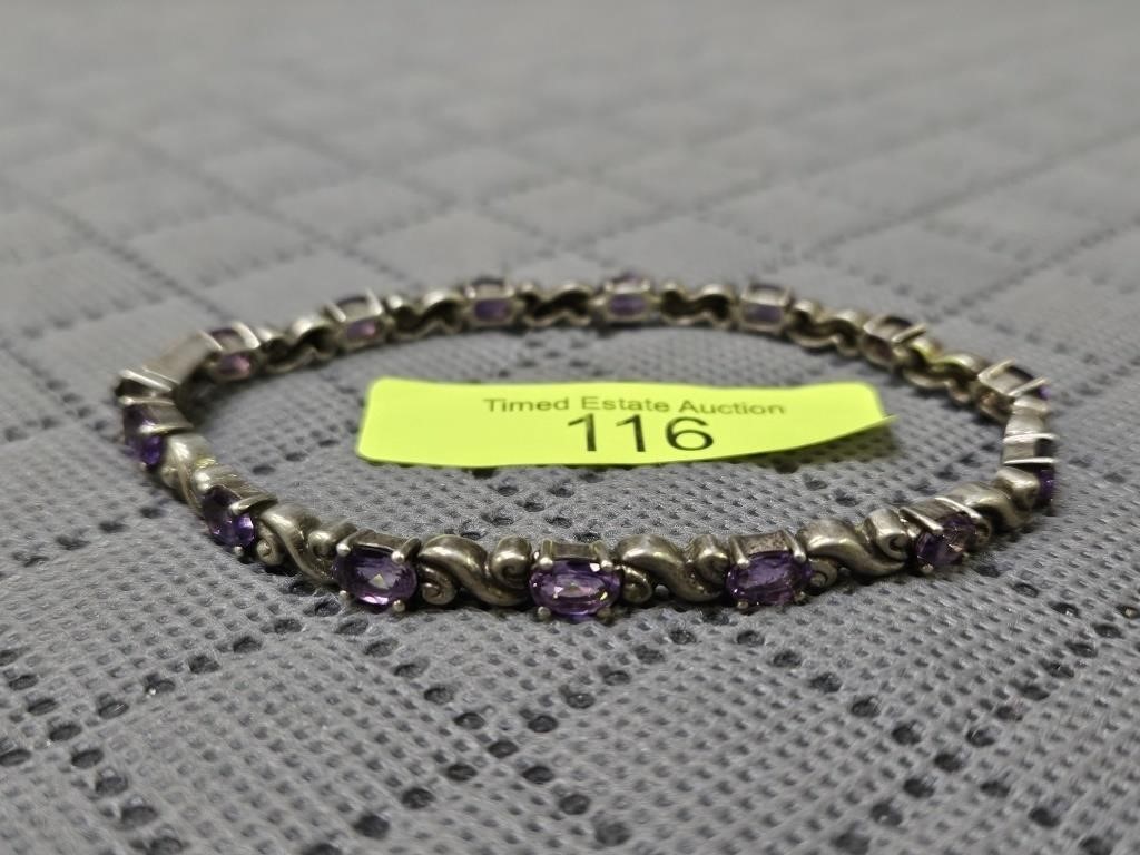 STERLING SILVER ~3.5CT TW AMETHYST BRACELET