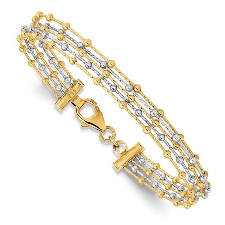 14K Two-Tone Beaded Multi-strand Wire Bangle