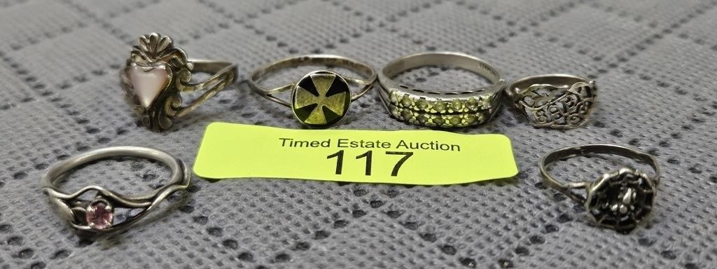 LOT OF 6- ASST. STERLING SILVER RINGS