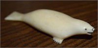 Vtg Inuit Carved Ivory Seal Figure 2.75" Long
