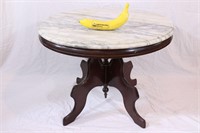 Small Marble-Top Mahogany End Table