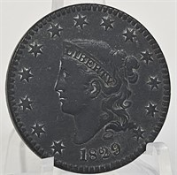 1829 Large Letters Coronet Head Large Cent F