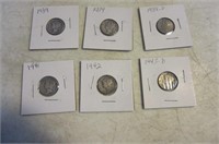 SIX Mercury Silver Dimes in sleeves