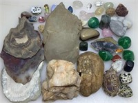 Cut geodes, crystal clusters, stone specimens