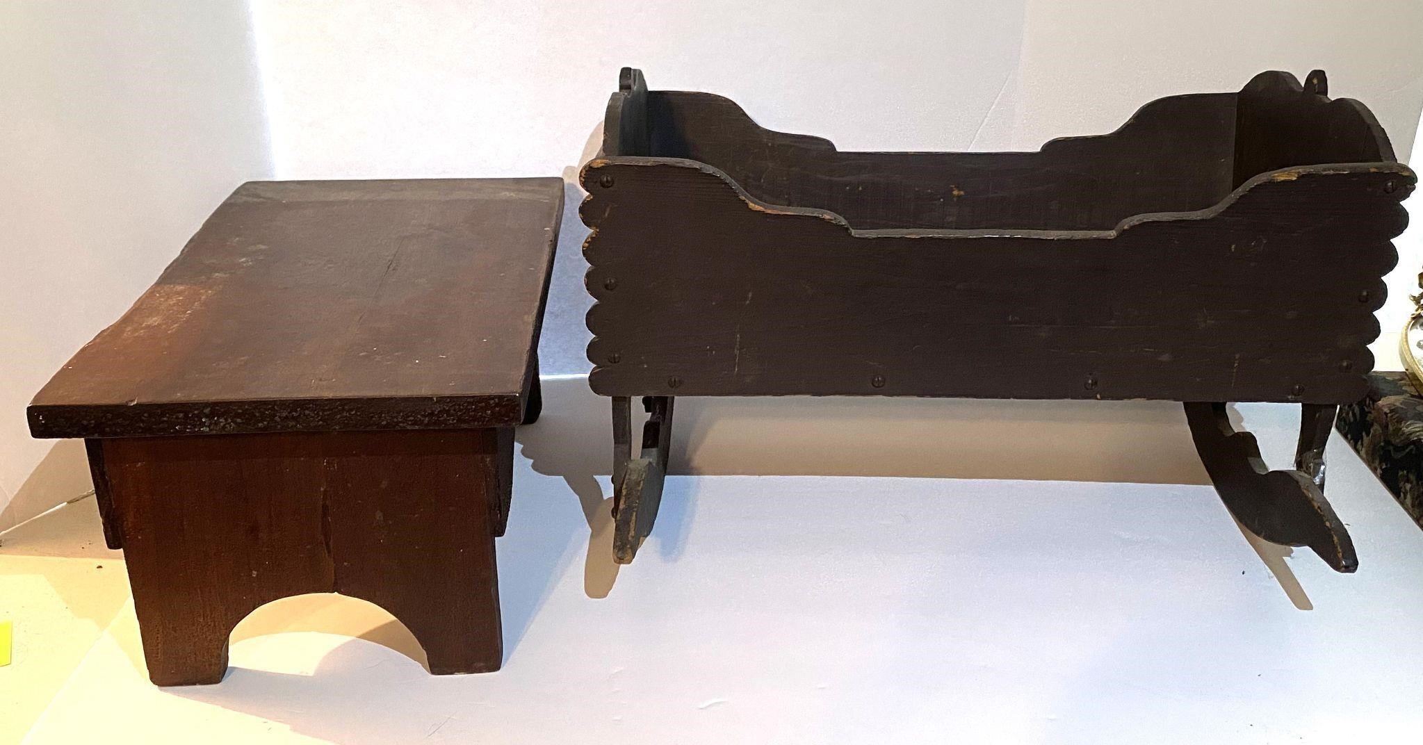 Antique Wood Cradle and Stepstool
