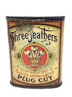 Antique Three Feathers Plug Cut Tobacco Tin 4” x
