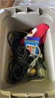 Tote of various tools and extension cords