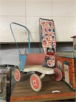 kids vintage metal tin buggy ironing board