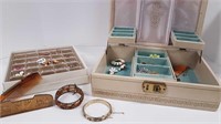 VINTAGE JEWELLERY BOX + CONTENTS+ COSTUME EARRINGS