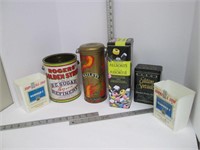 6 Tin/Plastic Advertising Containers