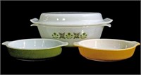(3pc) Vintage Pyrex Dishes, Lidded Bowl