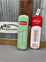PAIR OF COCA-COLA THERMOMETERS, 8W X 17"T