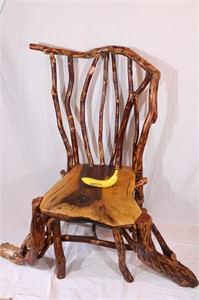 Handcrafted Rustic Live-Edge & Branch Chair