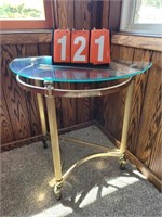 1/2 round brass table hollywood regency
