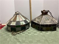 2 Vintage Stained Glass Chandeliers