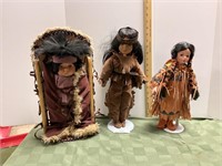 3 Native American Dolls