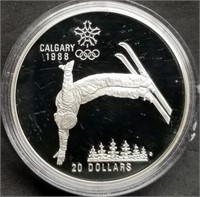 1986 Canada $20 Proof Silver Dollar, Free-Style Sk