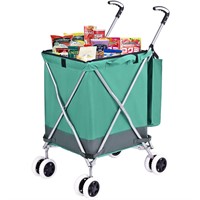 Folding Grocery Shopping Cart with 360° Double Fr