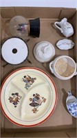 Kids plate and various kids dishes, blue and