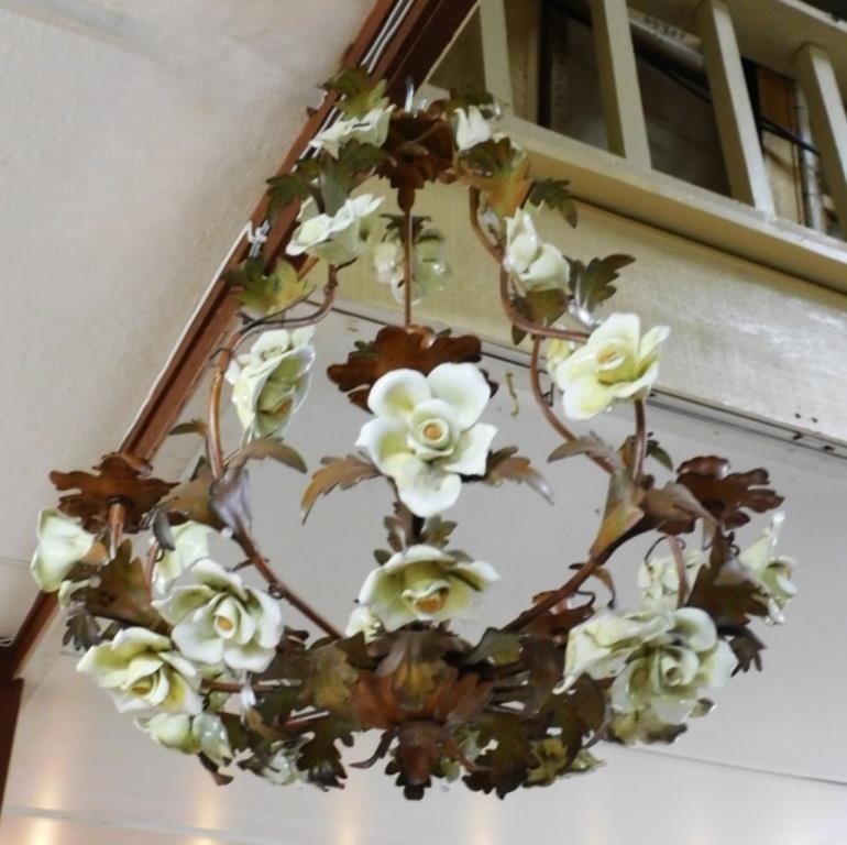 Yellow Rose Tole Chandelier.