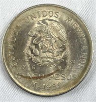 1952 Mexico Silver 5 Pesos AU-UNC w/ Luster