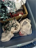 2 totes of Christmas decor including string lights