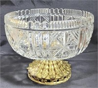 Cut Glass Bowl w/ Metal base - 6.5 x 8