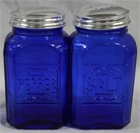 Blue Glass Salt and Pepper Shakers 5"tall