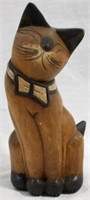 Wood Cat Statue 10"