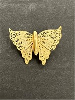 Butterfly Brooch Gold Tone Filigree vintage