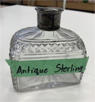 Antique Sterling Top Glass Bottle 4.5"