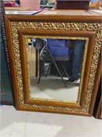 OAK FRAMED MIRROR WITH GOLD ACCENTS