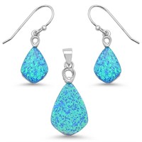 Sterling Silver Created Blue Opal Set