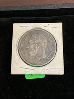 1873 5F Leopold II Roi Des Belges Coin