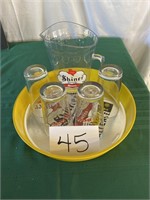 Shiner Beers Metal Tray, Pitcher & 4 Glasses