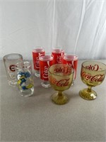 Vintage Coca-Cola glasses, A&W root beer glass,