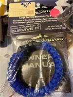 Large Survival Strap Bracelet 8" wrist blue white