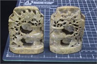 Carved Soapstone Bookends From China
