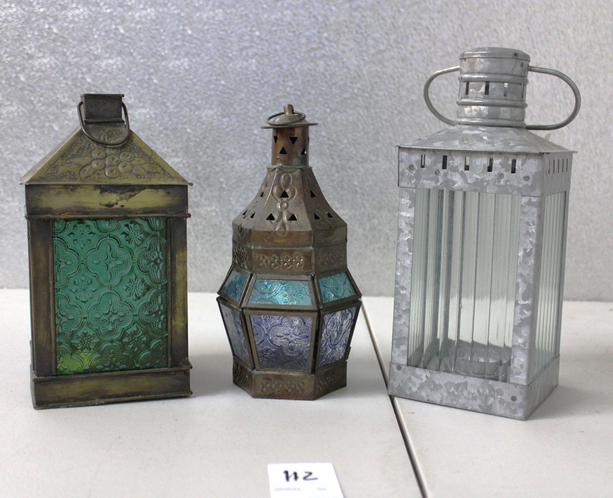 Vintage Artglass / Metal Lanterns set of 3